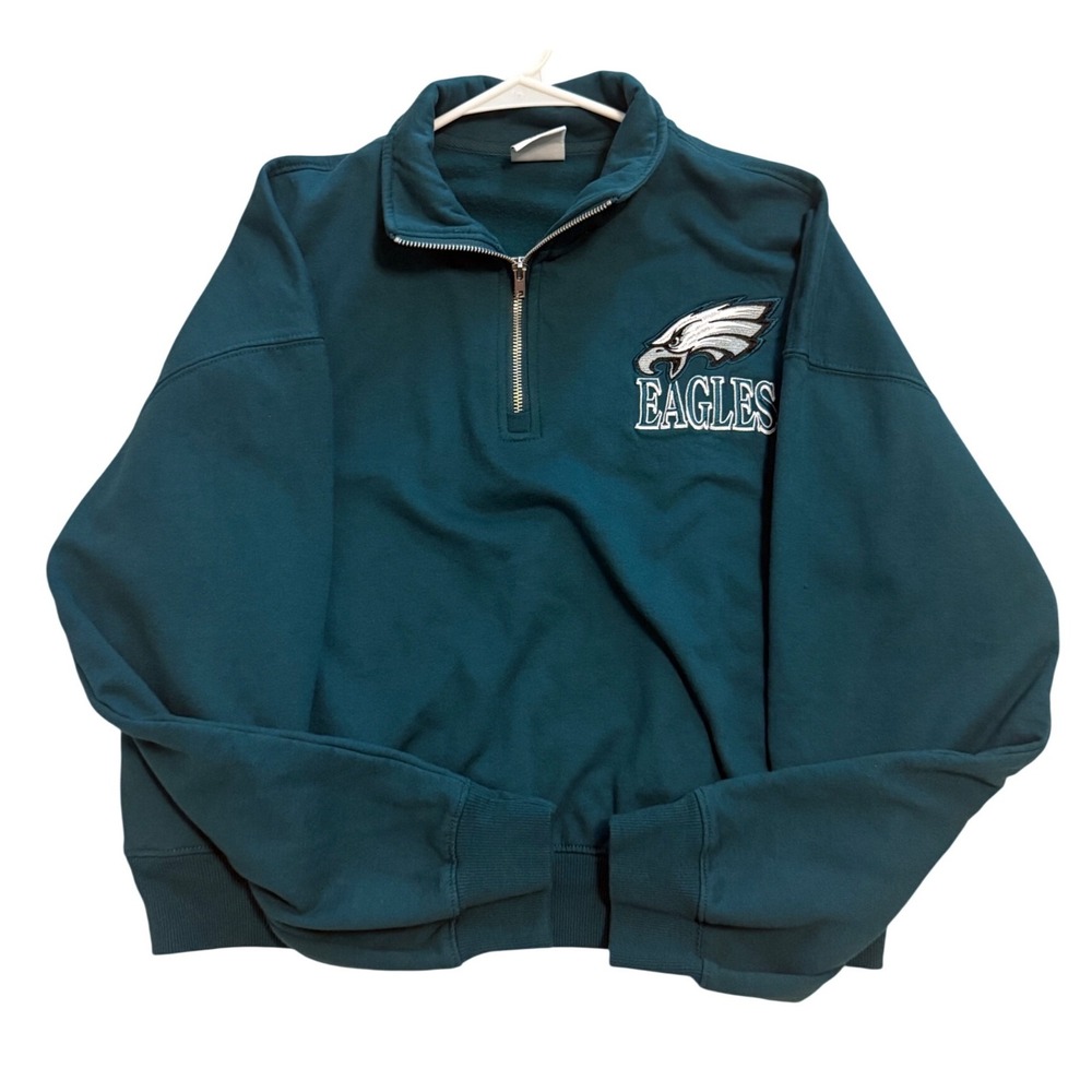 NFL Philadelphia Eagles Crop Sweater Womens L Tall Green Quarter Zip Logo